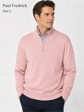 Paul Fredrick Men's Light Pink Quarter-Zip Sweater 100% pima cotton